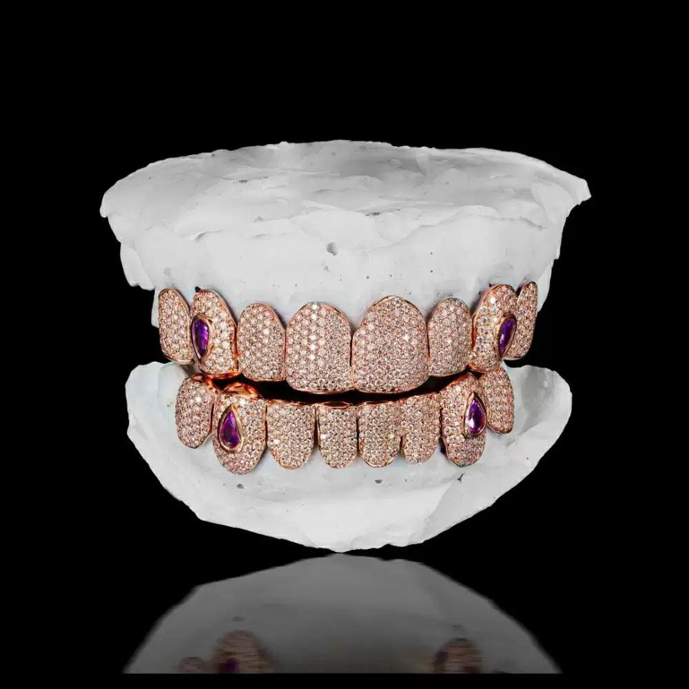 Custom Grillz & Custom Full Diamond Grillz with Purple Gemstones