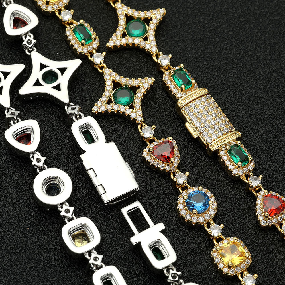 Moissanite Colored Star Halo Tennis Chain