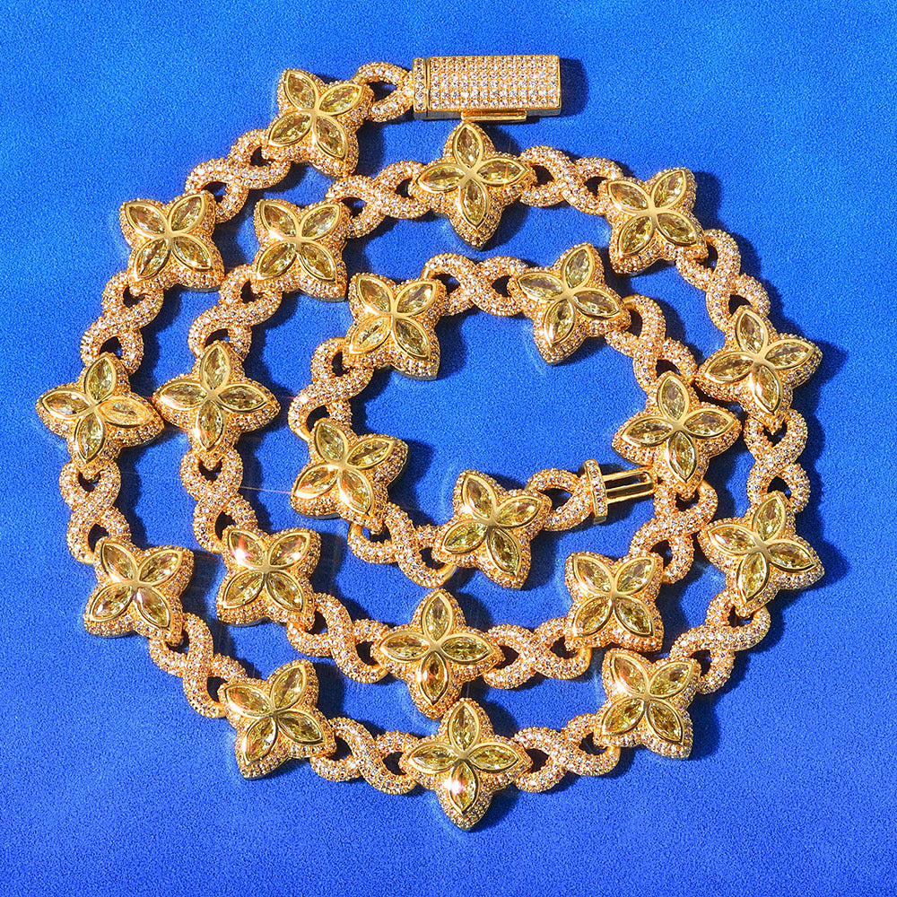 Hip Hop Jewelry 5A Iced CZ Out Four Leaf Clover Chain Bracelet Rose Gold Plated