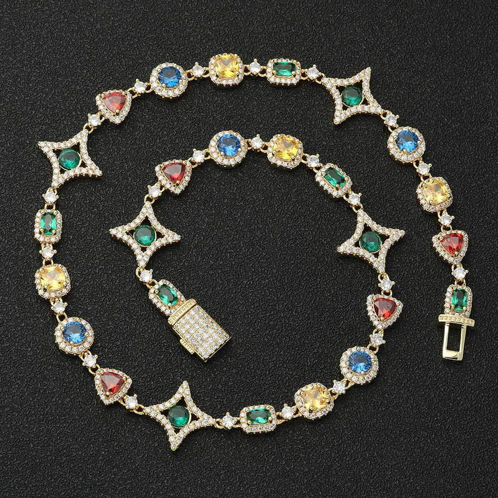 Moissanite Colored Star Halo Tennis Chain