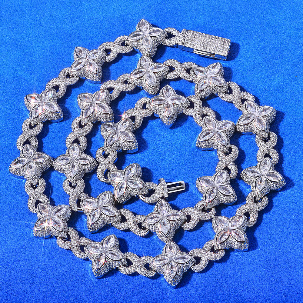 Hip Hop Jewelry 5A Iced CZ Out Four Leaf Clover Chain Bracelet Rose Gold Plated