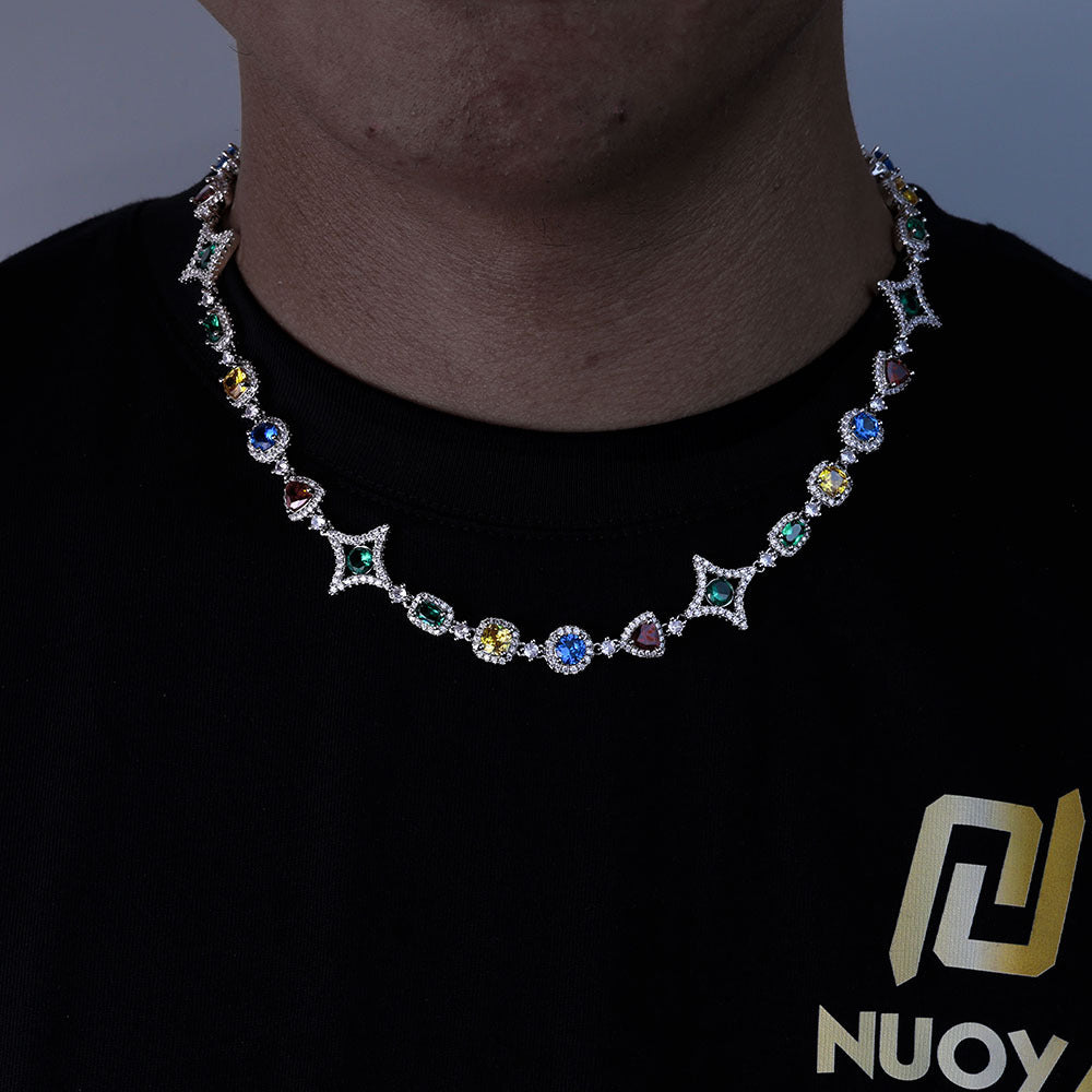 Moissanite Colored Star Halo Tennis Chain