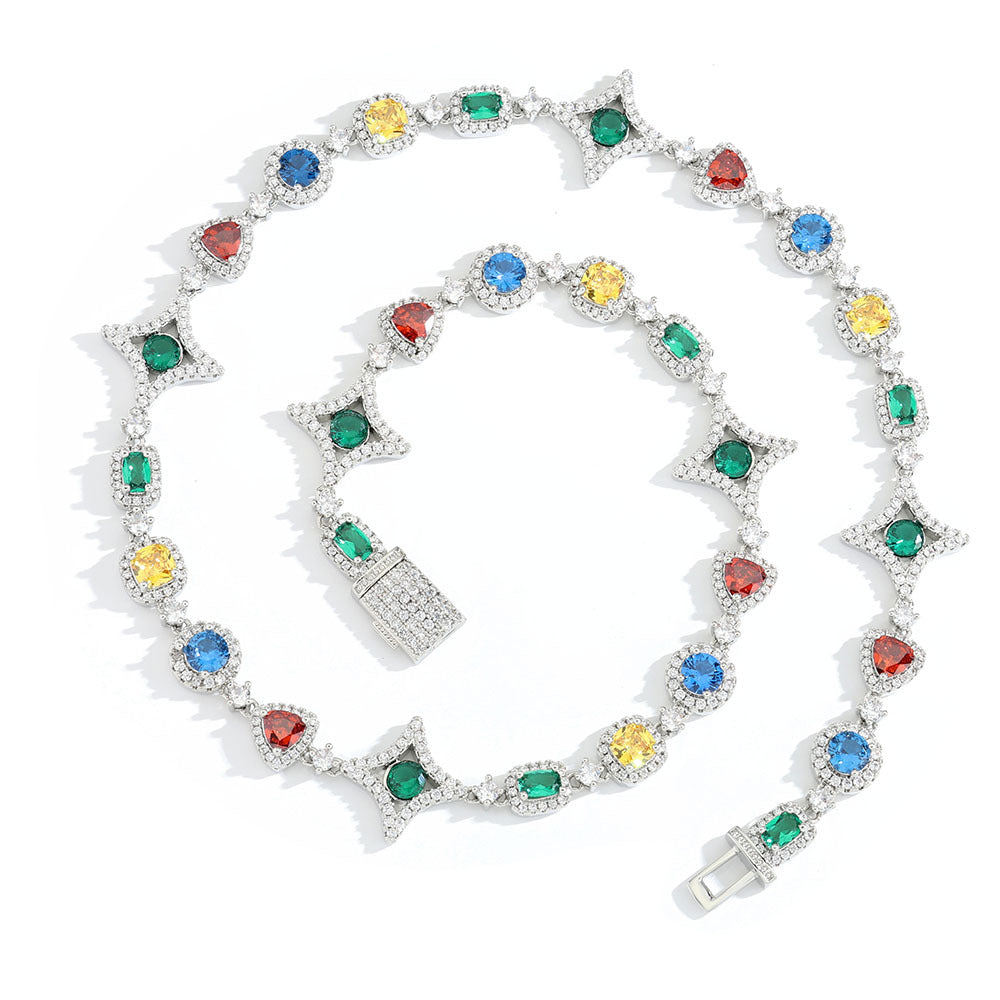 Moissanite Colored Star Halo Tennis Chain