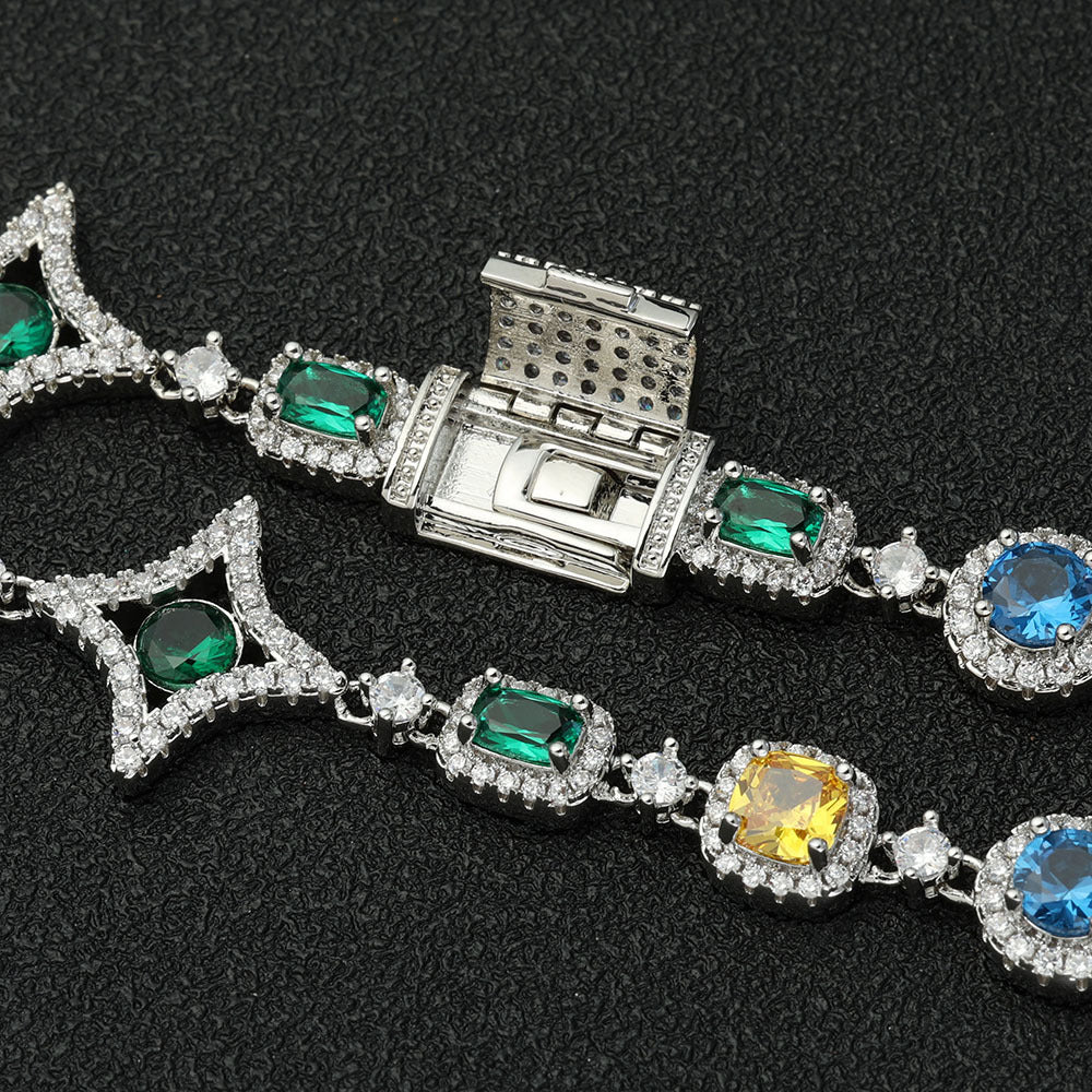 Moissanite Colored Star Halo Tennis Chain