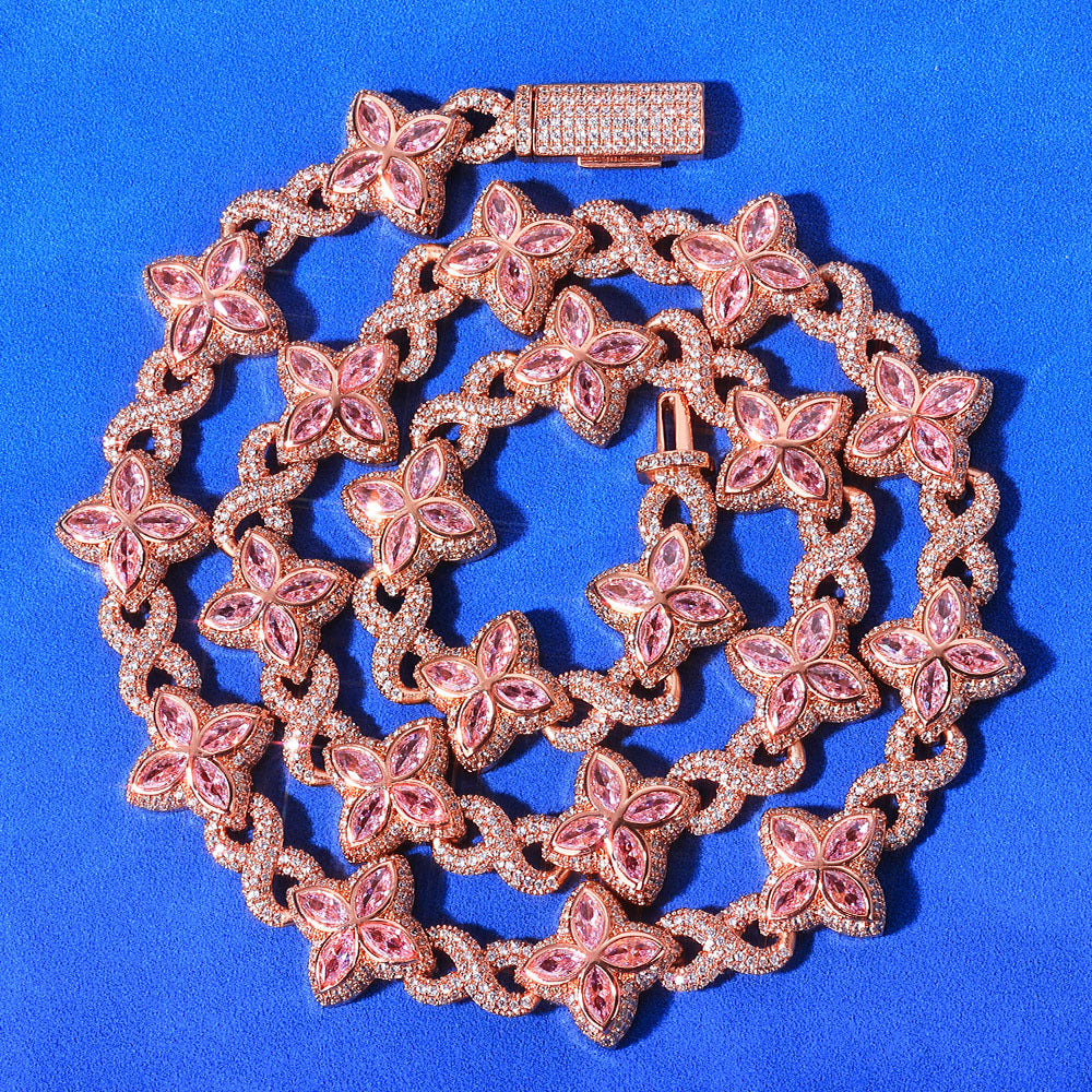 Hip Hop Jewelry 5A Iced CZ Out Four Leaf Clover Chain Bracelet Rose Gold Plated