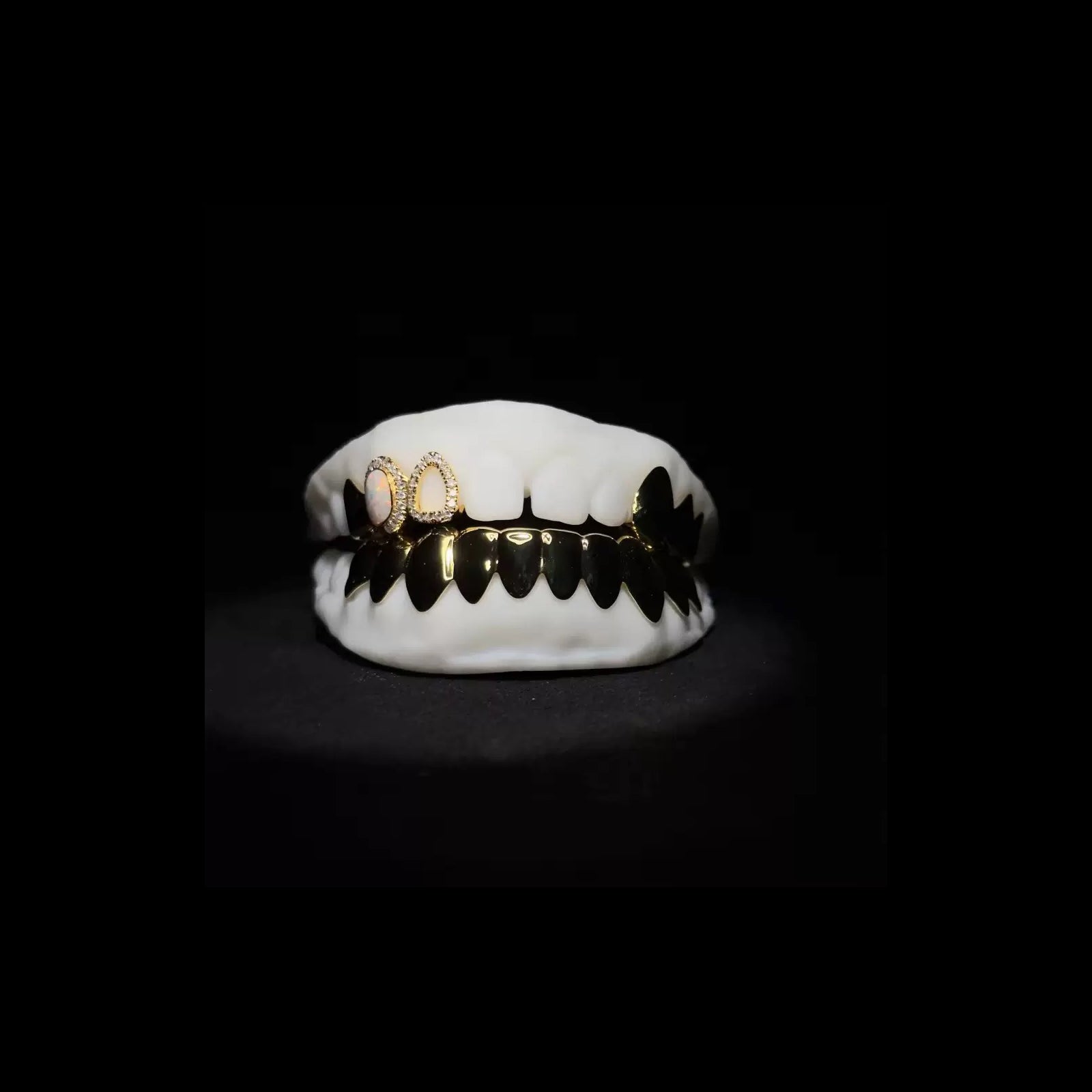 Custom Grillz & Opal Polished Gold Grillz
