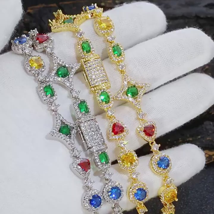 Moissanite Colored Star Halo Tennis Chain