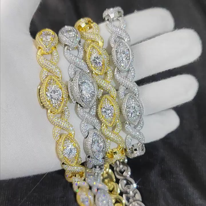 12MM Infinity and Open Eye Round Cut Solitaire Hip Hop Chain With Moissanite